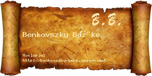 Benkovszky Béke névjegykártya